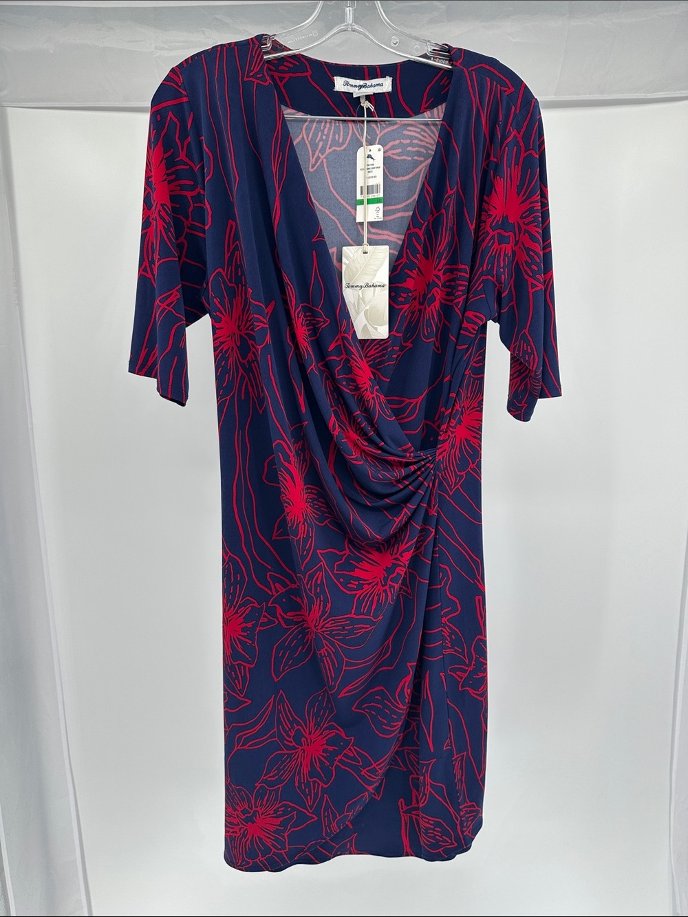 Tommy Bahama Navy & Red Vista Blooms Short Wrap Dress